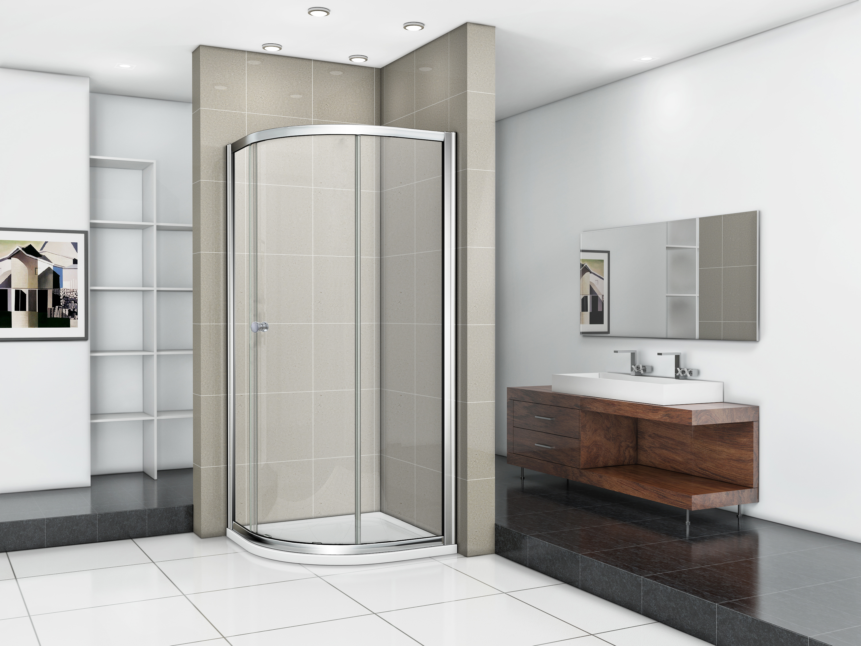 

Душевой уголок Cezares Pratico R-1 90x90 профиль Хром стекло текстурное, Pratico