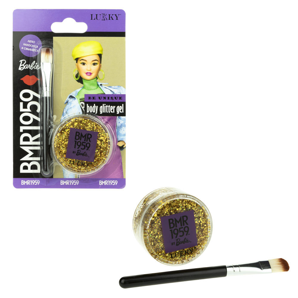 Гель-блестки для тела и лица Lukky Barbie, с кисточкой, золото Т20047