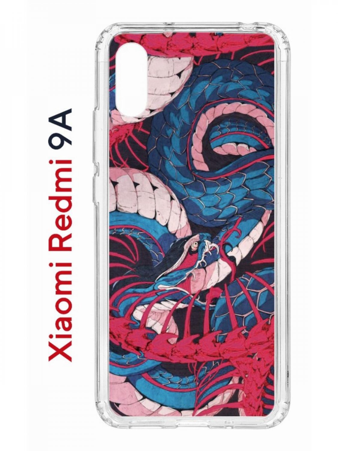 Чехол на Redmi 9A Kruche Print Японская змея,противоударный бампер,с защитой камеры