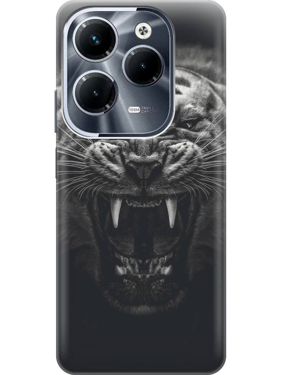 

Силиконовый чехол на Infinix Hot 40/Hot 40 Pro с рисунком "Оскал тигра", Серый;черный, 20011884