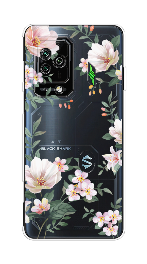 

Чехол на Xiaomi Black Shark 5 Pro "Beautiful white flowers", Бежевый;зеленый, 314150-1