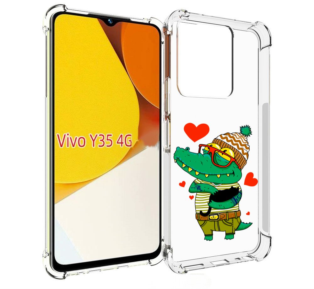 Чехол MyPads зеленый-крокодильчик-в-красной-оправе для Vivo Y35 4G 2022 / Vivo Y22