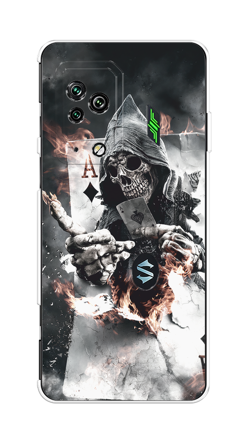 

Чехол на Xiaomi Black Shark 5 Pro "Карты черепа в капюшоне", Белый;серый, 314150-1