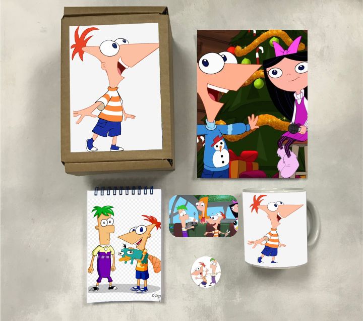 

Бокс с подарком с принтом Финес и Ферб, Phineas and Ferb 0001, 5 предметов
