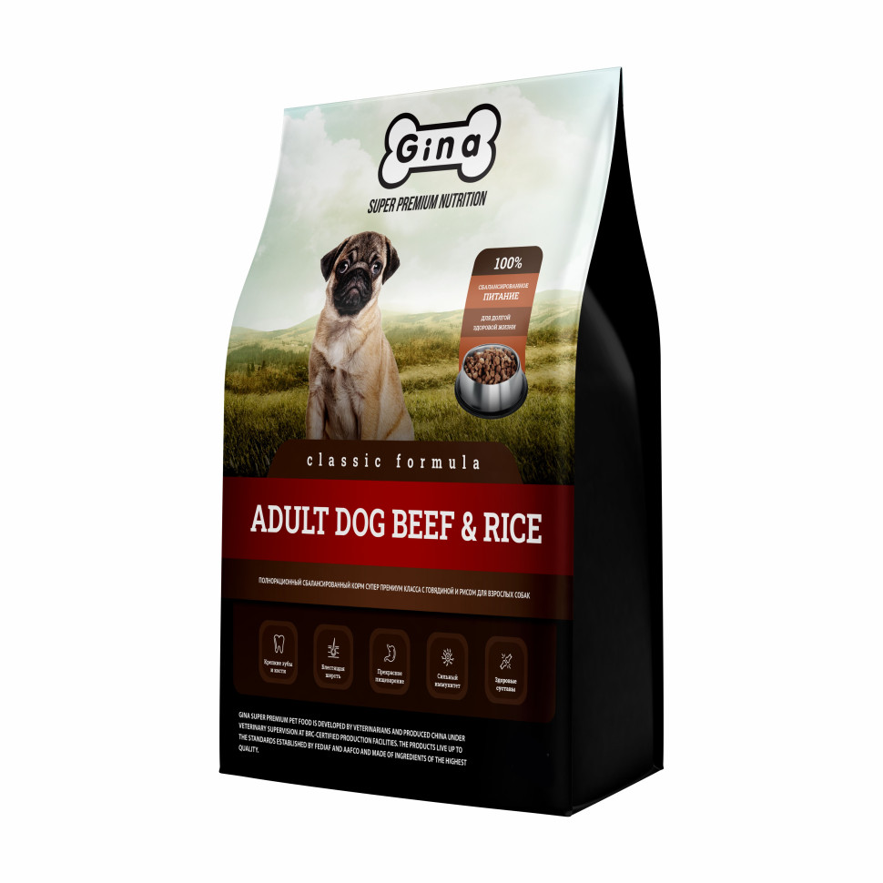 Сухой корм для собак Gina Classic Dog Beef & Rice, с говядиной и рисом, 7,5 кг