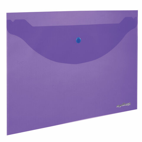 Папка-конверт с кнопкой ЮНЛАНДИЯ, А4, до 100 листов, прозрачная, фиолетовая, 0,18 мм,