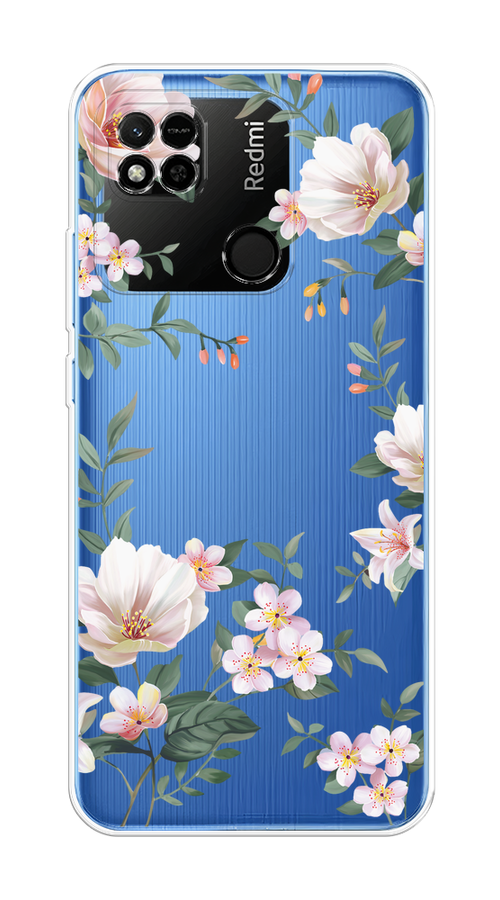 

Чехол на Xiaomi Redmi 10A "Beautiful white flowers", Бежевый;зеленый, 313950-1