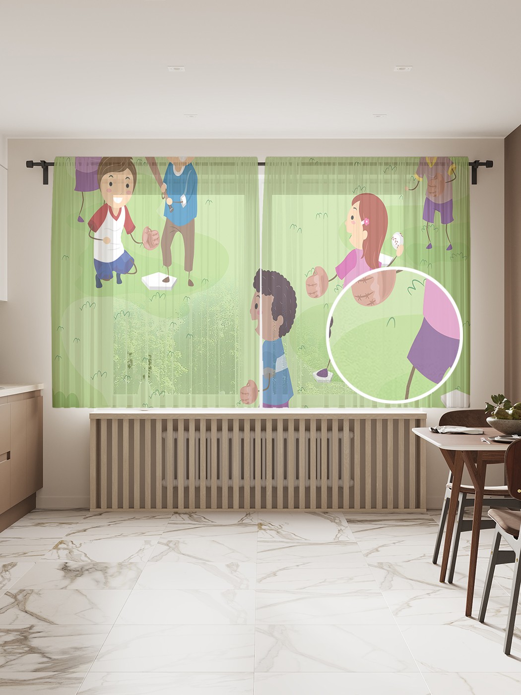 

Фототюль JoyArty "Дети играют в бейсбол" 145x180см, 2 полотна, лента, 50 крючков, Дети играют в бейсбол