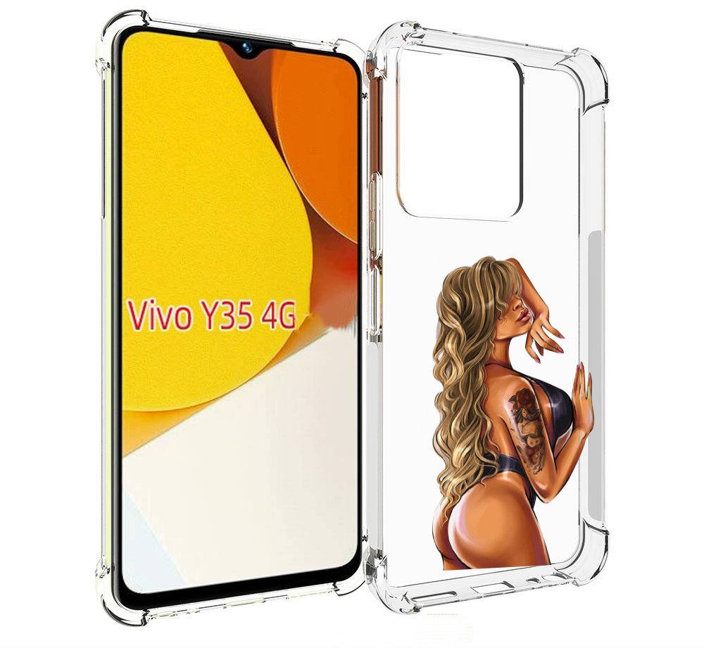 Чехол MyPads девушка-в-черном-кожаном-купальнике женский для Vivo Y35 4G 2022 / Vivo Y22