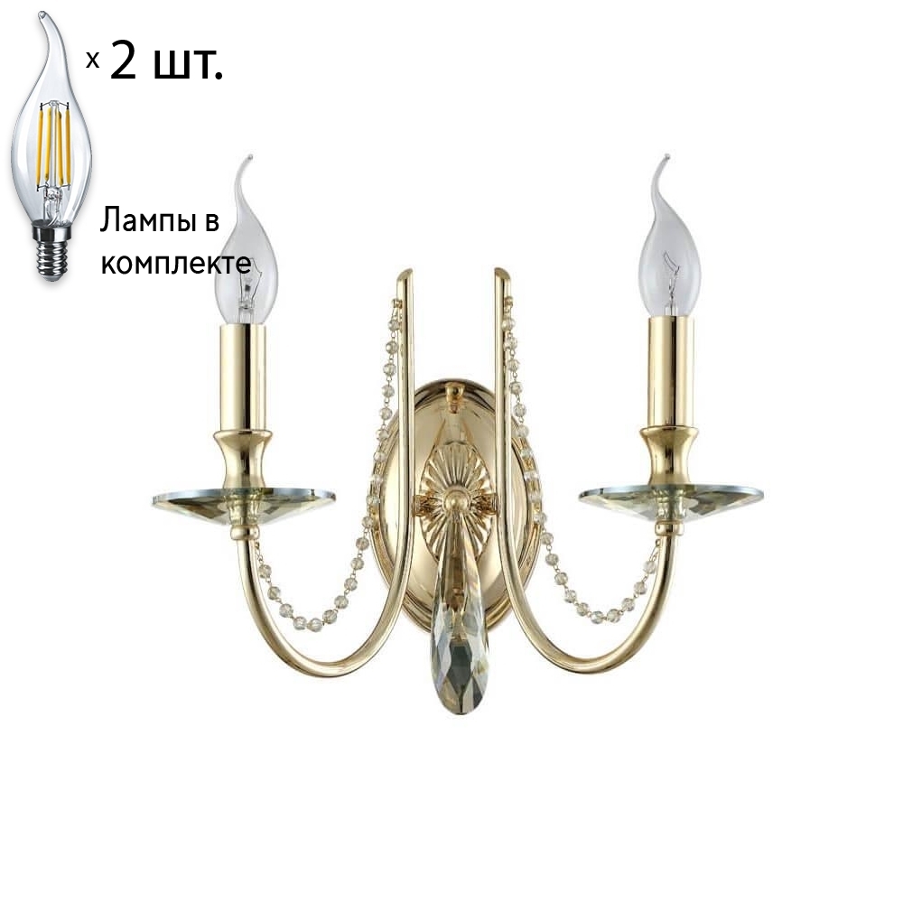 

Бра Crystal Lux с лампочками VICTORIA AP2 GOLD/AMBER+Lamps E14 Свеча