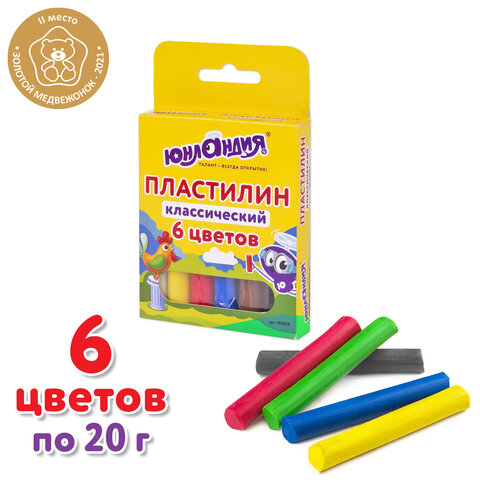 Пластилин классический ЮНЛАНДИЯ ЮНЛАНДИК-СКУЛЬПТОР, 6 цветов, 120 г, ВЫСШЕЕ КАЧЕСТВО,