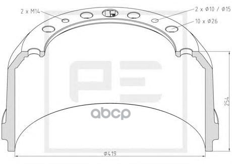 Барабан Тормозной (419X200/212 H=254 D=288/335 N10X26) PE Automotive 16607500a