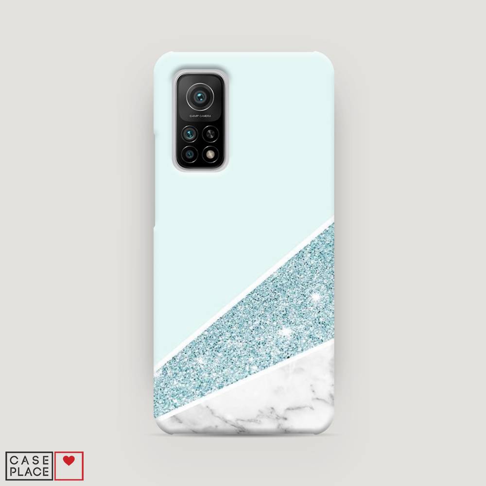фото Пластиковый чехол "мрамор с голубыми блестками" на xiaomi mi 10t pro awog