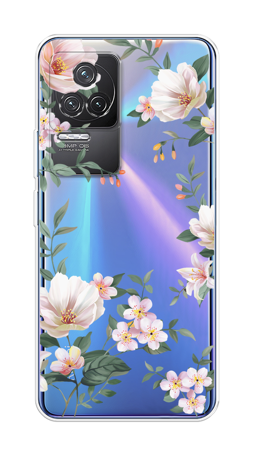 

Чехол на Xiaomi Redmi K50 "Beautiful white flowers", Бежевый;зеленый, 312250-1