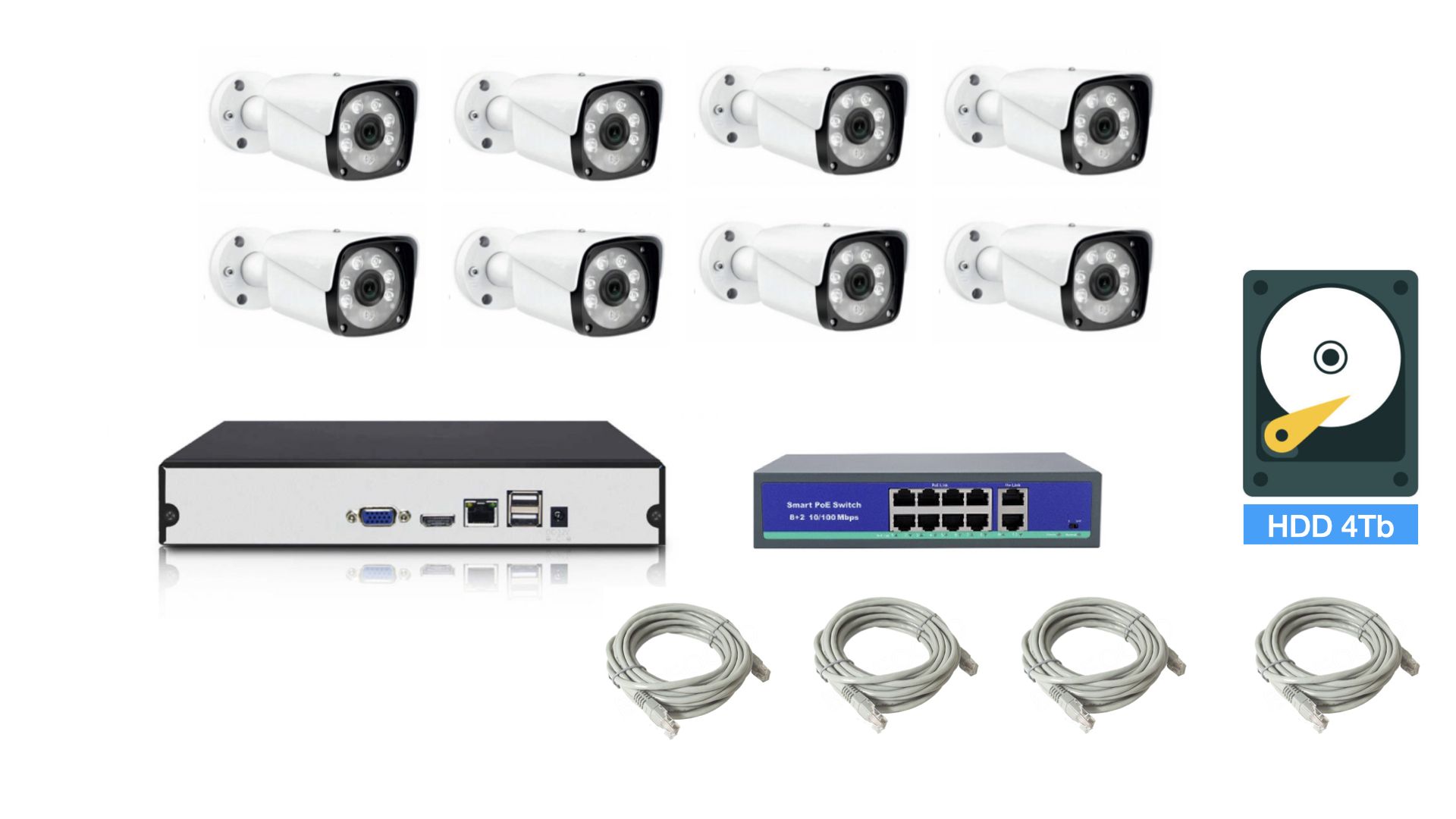 

Полный IP POE комплект видеонаблюдения на 8 камер (KIT8IPPOEIB5_HDD4TB), KIT8IPPOEIB5_HDD4TB