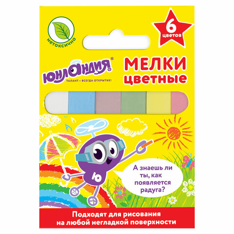 Мел цветной ЮНЛАНДИЯ ЮНЛАНДИК И ОКРУЖАЮЩИЙ МИР, НАБОР 6 шт., квадратный, 227447, (10шт.)