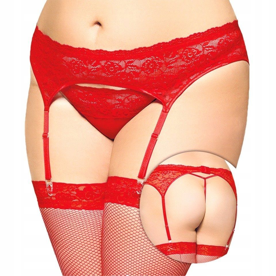 

Пояс для чулок и стринги кружевные красные-XL, Красный, 3305
