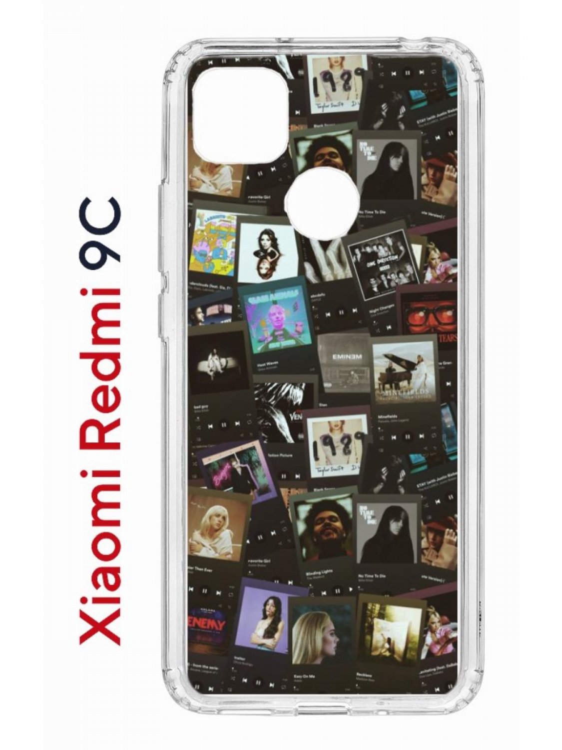 Чехол на Redmi 9C с принтом Kruche Print Плейлисты,противоударный бампер с защитой камеры