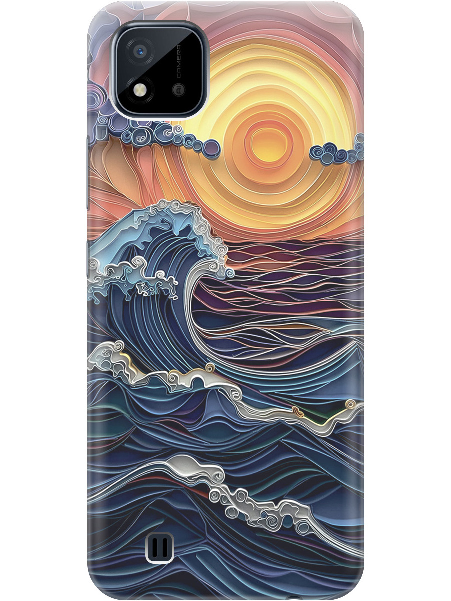 

Силиконовый чехол на Realme C20/C11 (2021) с принтом "Волны на закате", 726147410