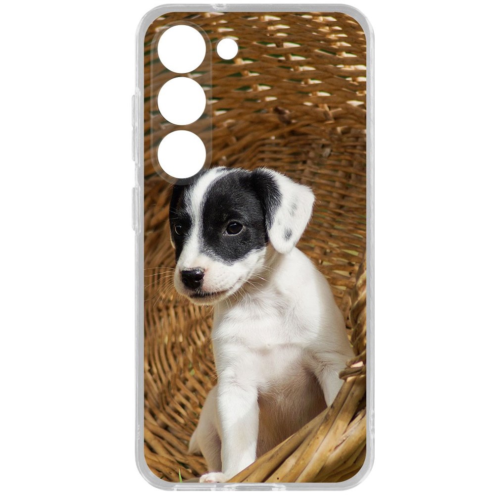 

Чехол-накладка Krutoff Clear Case Щенок в корзине для Samsung Galaxy S23, Прозрачный