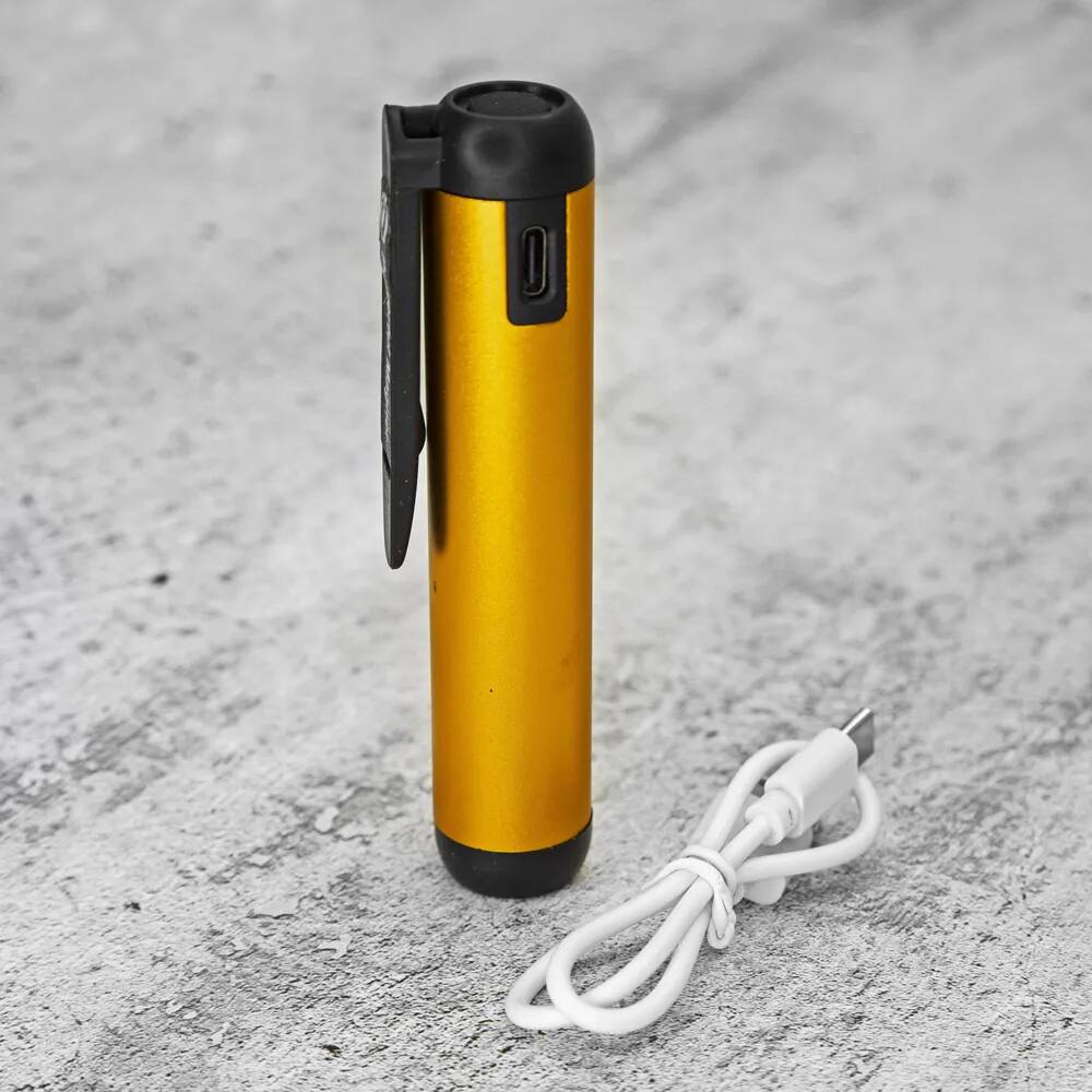 Мощный карманный портативный фонарь c зарядкой Tape-C USB магнитом золотистый