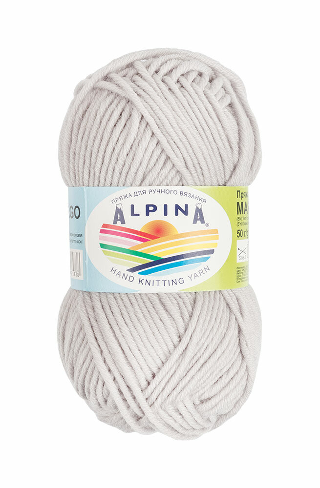 

Пряжа Alpina Margo 10 шт. по 50 г 100% мериносовая шерсть 75 м №20 св.серый, "MARGO"