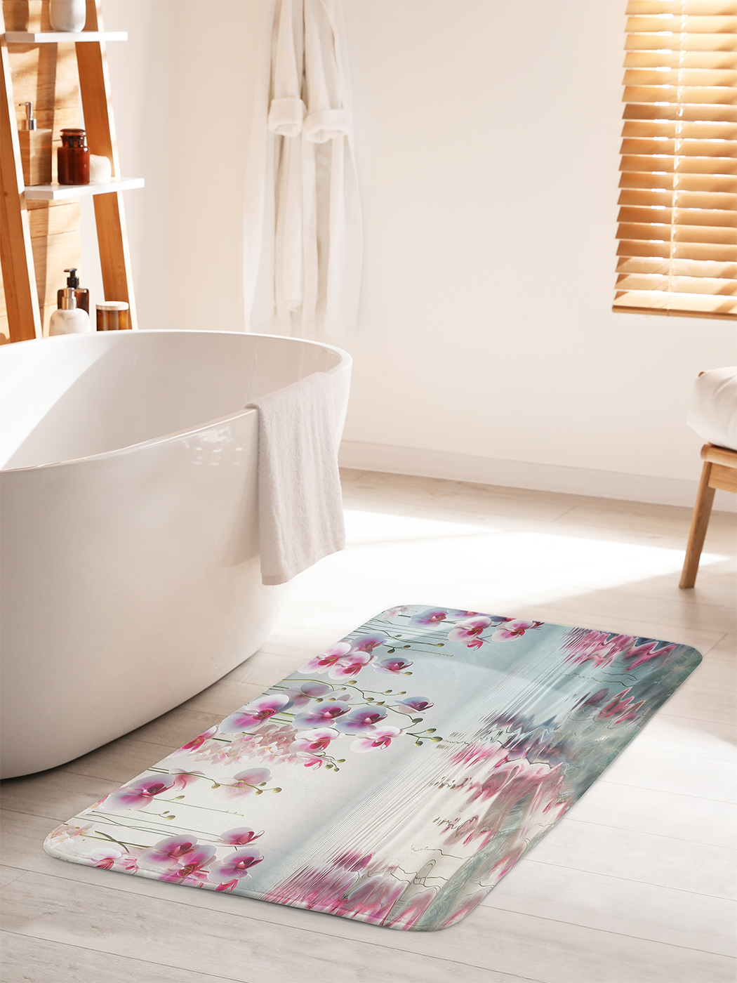 

Коврик для ванной туалета душа JoyArty "Отблеск орхидей", bath_sd1100_60x100