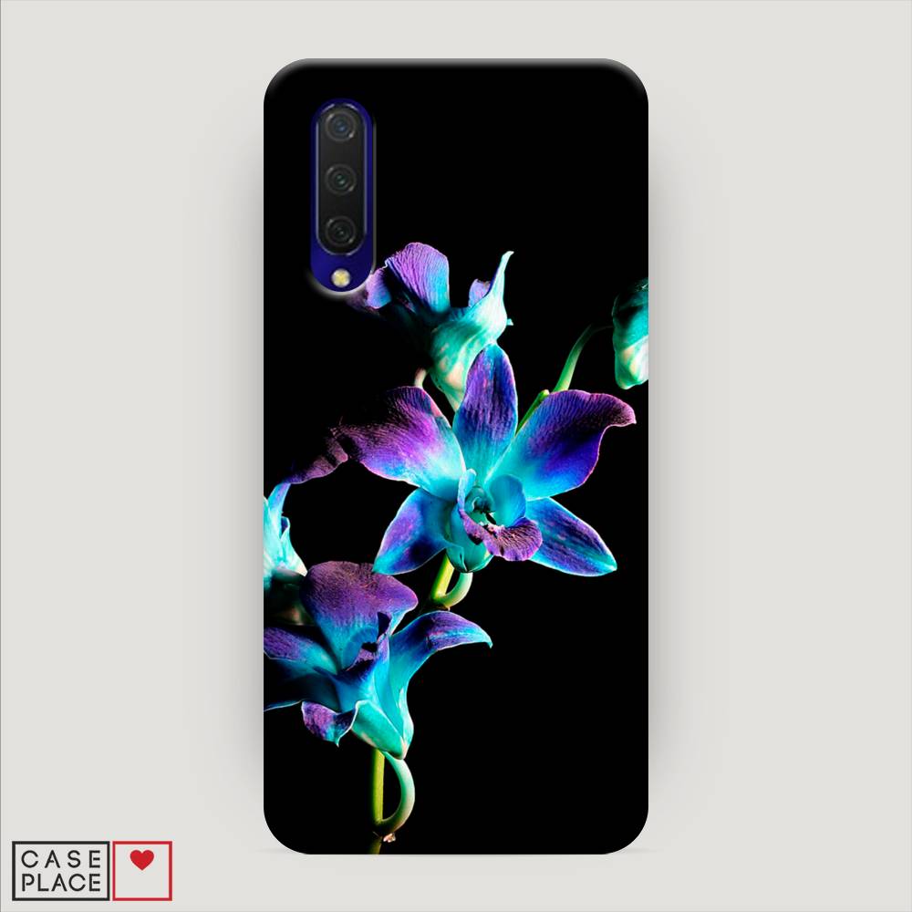 фото Пластиковый чехол "синий цветок на черном" на xiaomi mi 9 lite awog