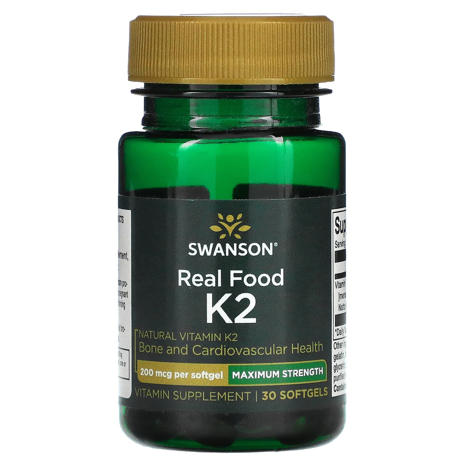 Витамин K2 Swanson Real Food Vitamin K2, Maximum Strength 200 мкг 30 капсул