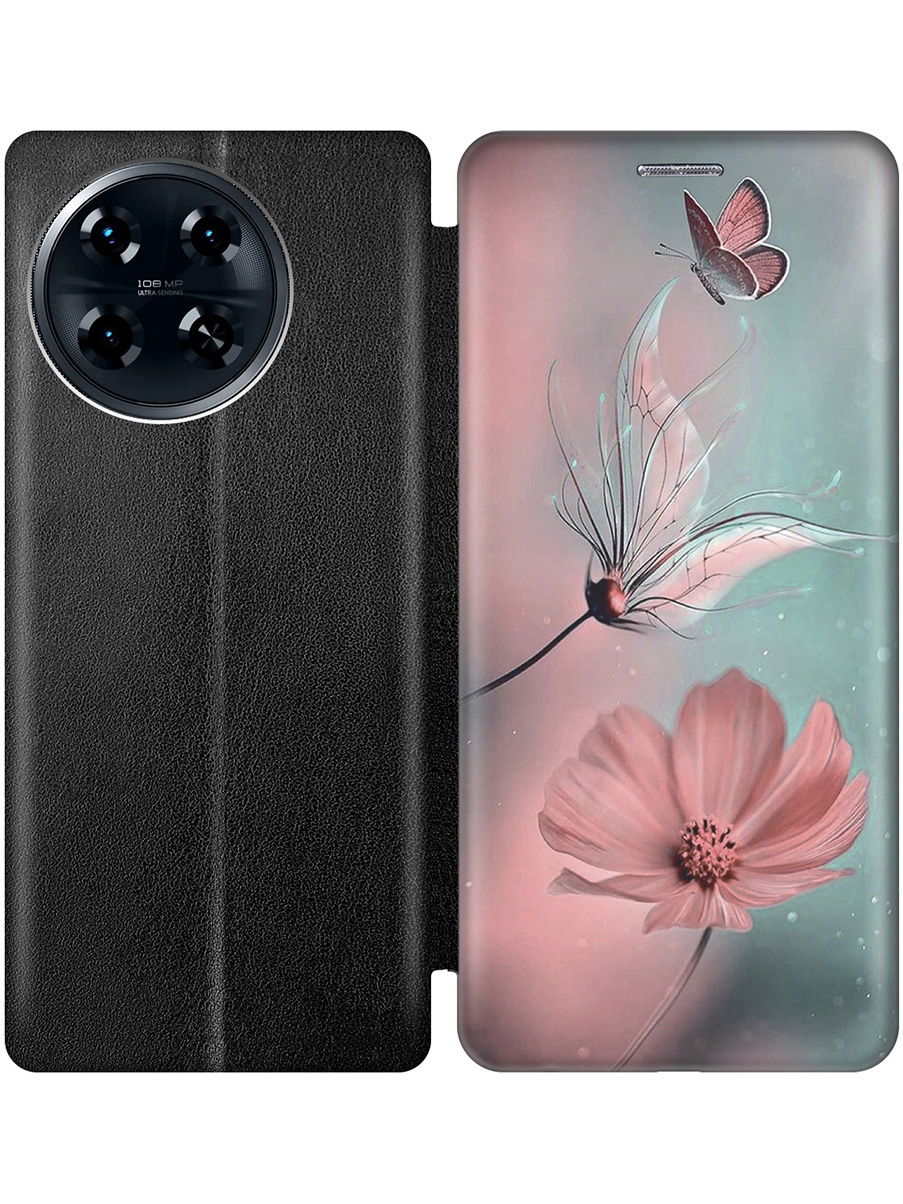 

Чехол-книжка на Tecno Spark 20 Pro+ с принтом "Бабочка и цветы" черный, Черный;голубой;розовый;серый, 783985022