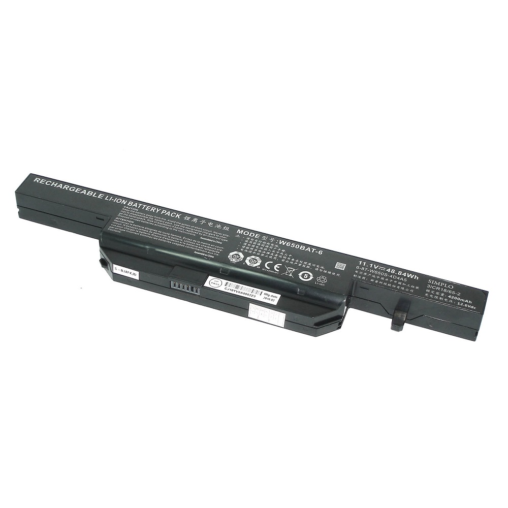 

Аккумуляторная батарея для ноутбука DNS Clevo W650 11.1V 4400mAh W650BAT-6 черная