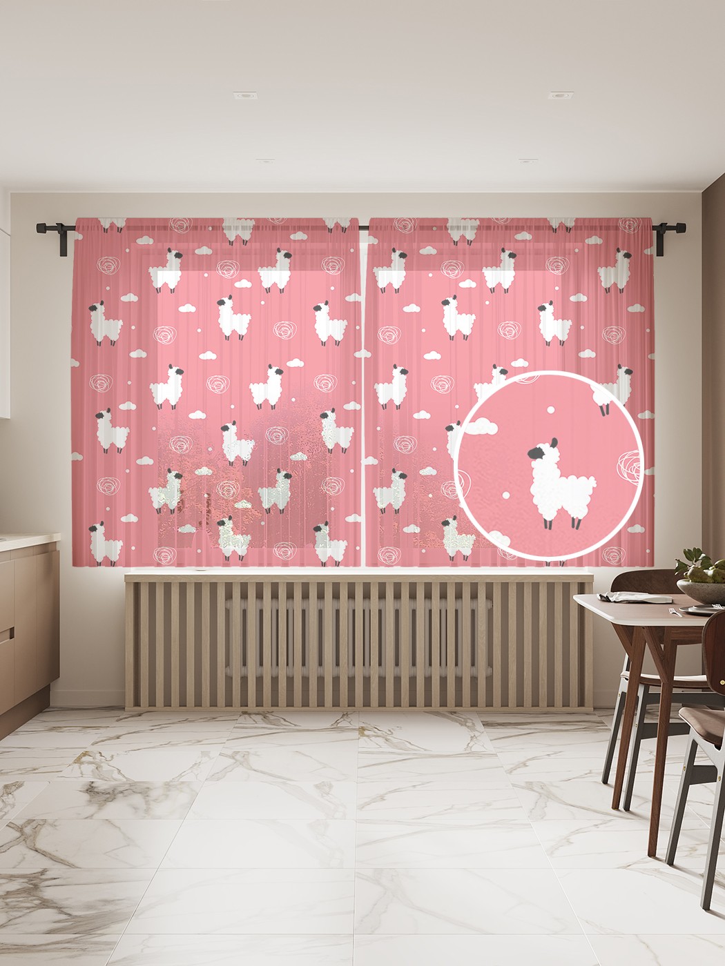 

Фототюль JoyArty "Ламы в облаках", 145x180 см (2 полотна со шторной лентой + 50 крючков), Ламы в облаках