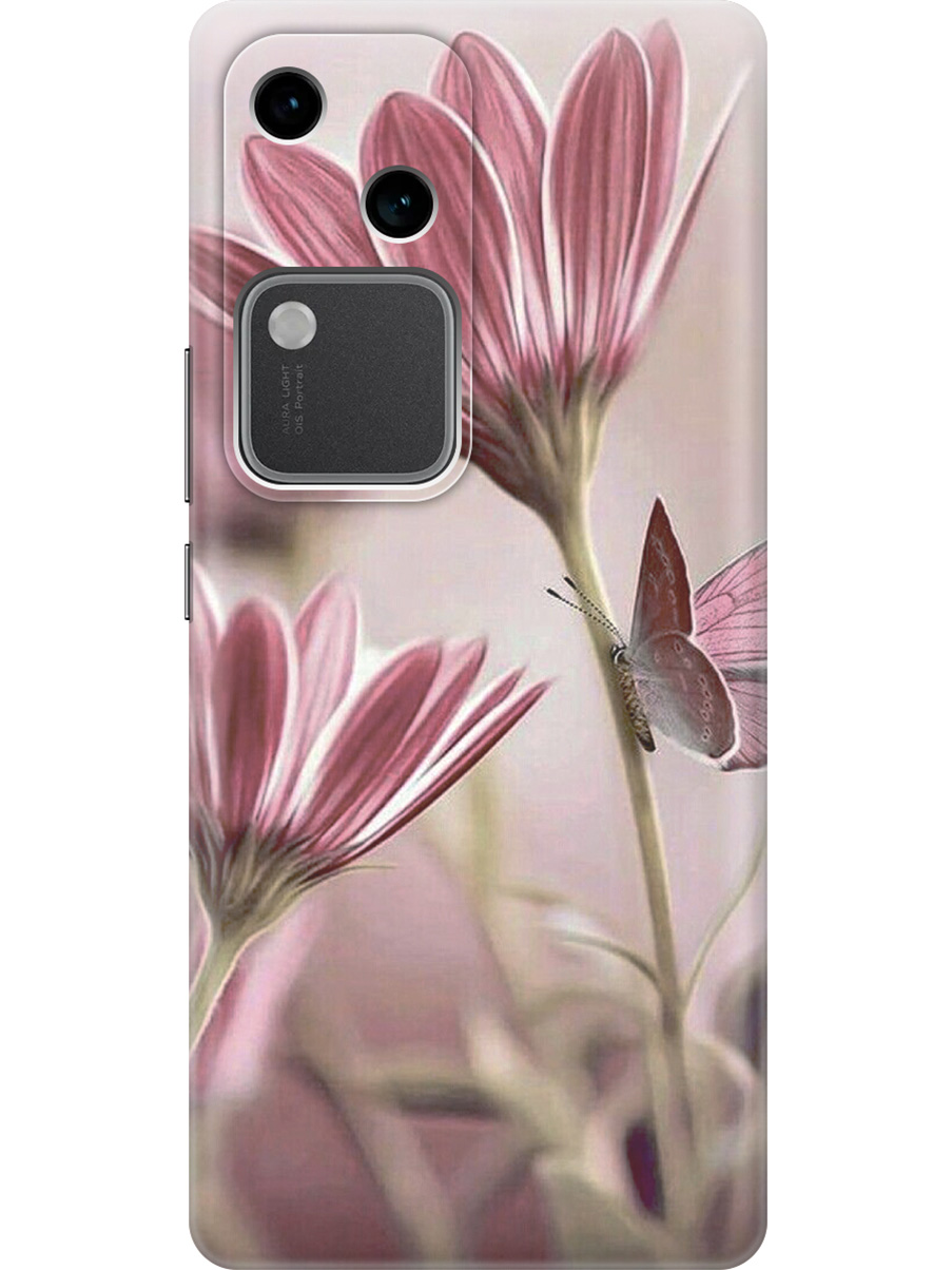 

Чехол для Vivo v30/s18 Бабочка на розовом цветке, Прозрачный;бежевый;розовый