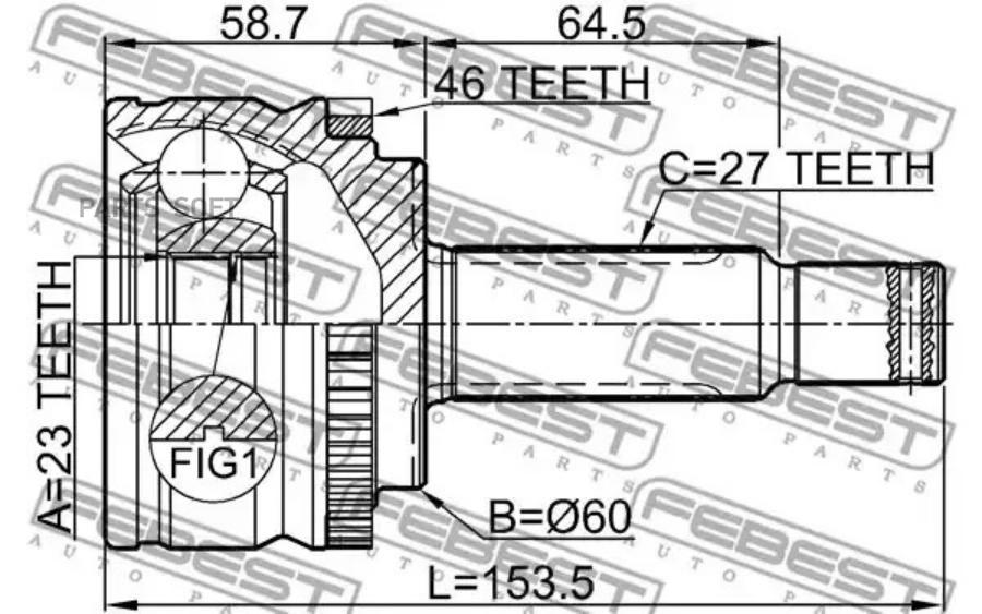 

FEBEST Шрус наружный 23x60x27 FEBEST 2210-CD20A46