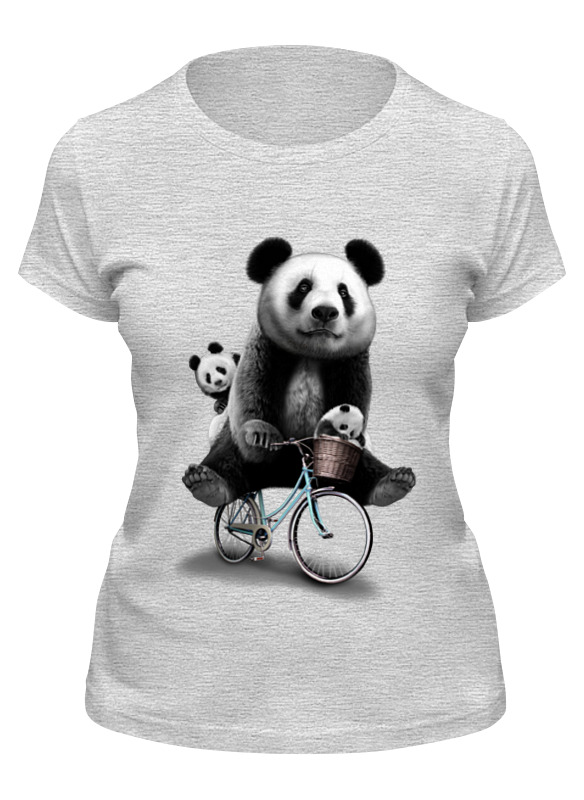 фото Футболка женская printio панда на велосипеде серая s
