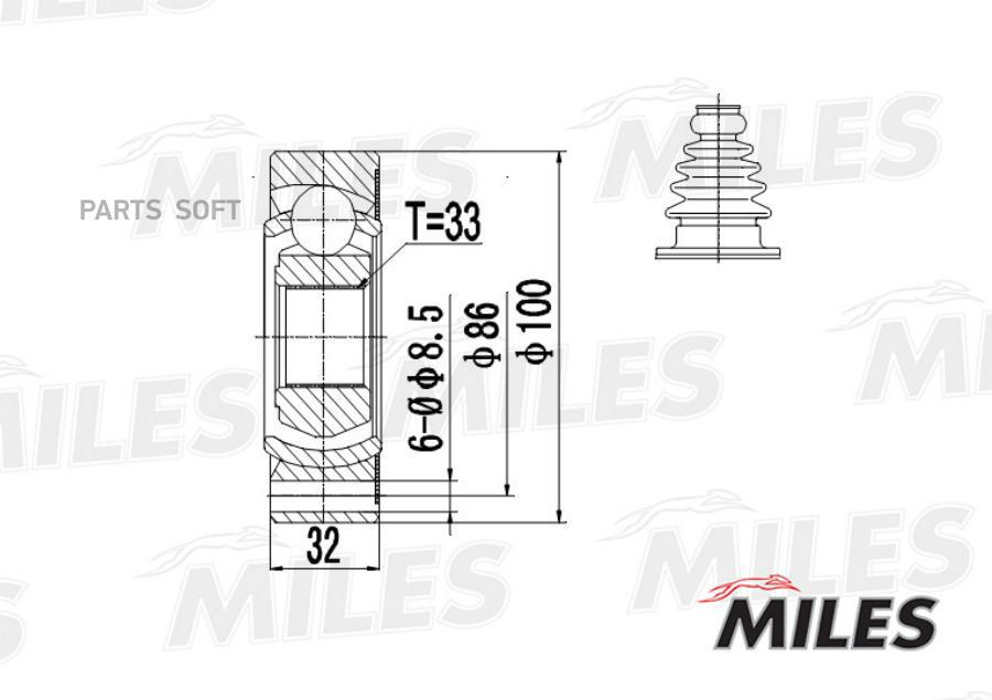 

Шрус Внутренний Audi 100/80/A4/A6 1.6-2.8 83-00 (Gkn 302248) Ga10002 Miles арт. GA10002