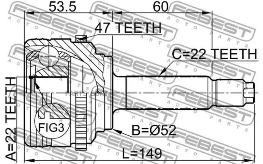 

FEBEST ШРУС НАРУЖНЫЙ 22x52x22 (CHEVROLET KALOS 2003-2008) FEBEST FEBEST 1110-007a47