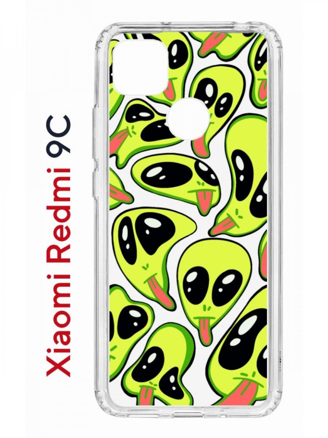 

Чехол на Redmi 9C Kruche Print Инопланетянин,противоударный бампер с защитой камеры, Прозрачный;зеленый;черный;розовый, Ксиоми Редми 9с