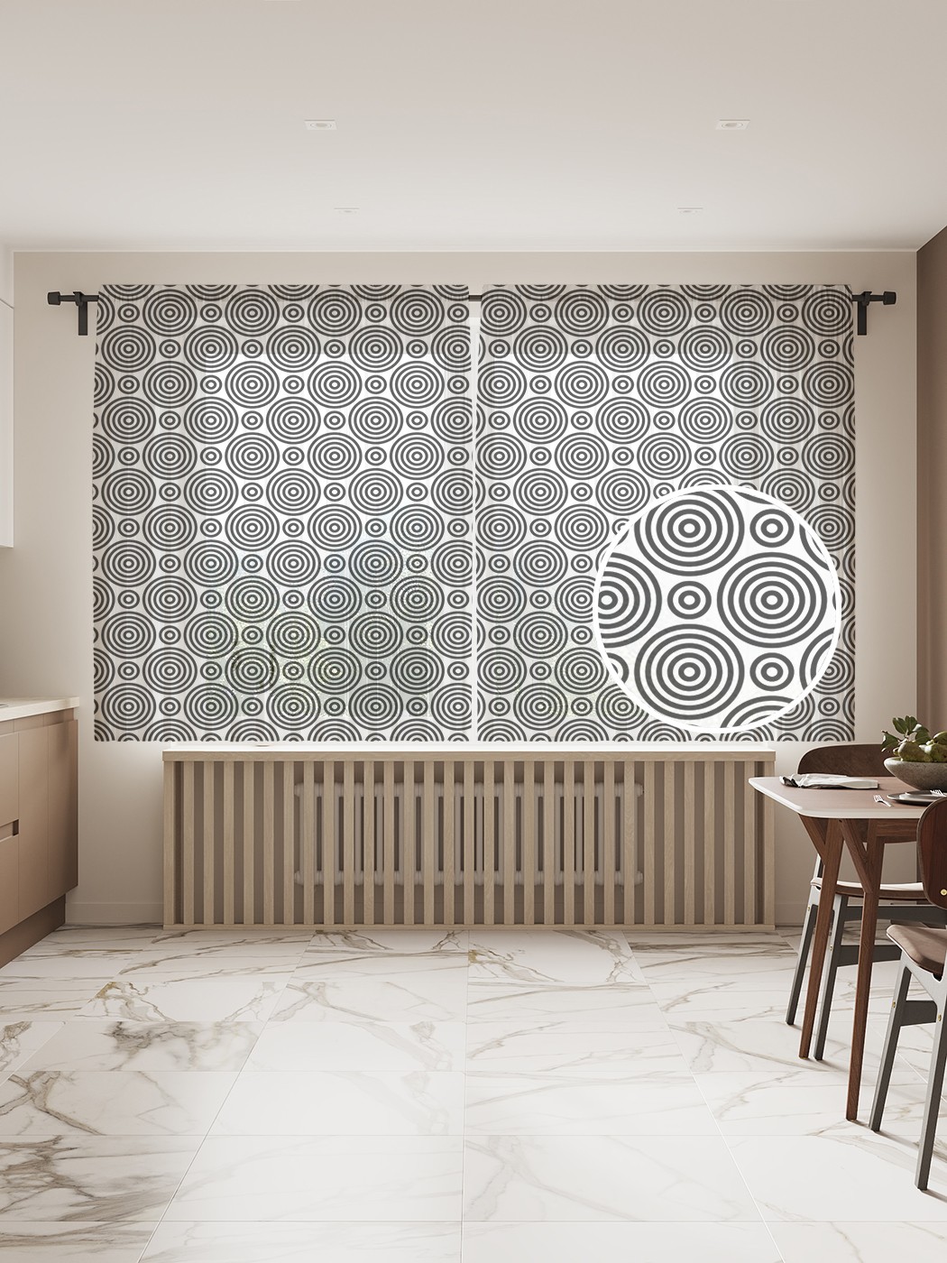 

Фототюль JoyArty "Узоры с кругами", 145x180 см (2 полотна со шторной лентой + 50 крючков), Узоры с кругами