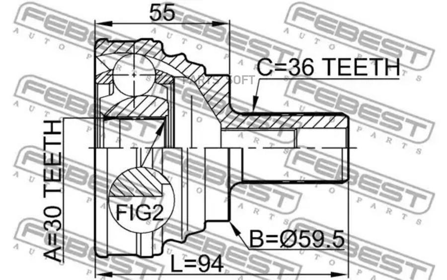 

FEBEST ШРУС наруж.30X59.5X36 AUDI A3A3 SPORTBACK (8P) 2003-2013 FEBEST 2310-030