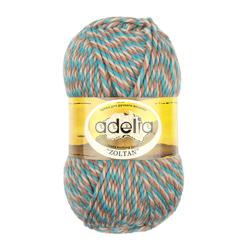 

Пряжа Adelia Zoltan, 5 шт. по 100 г 100% шерсть, 115 м №134 бежевый-бирюзовый-коричневый, Разноцветный, ZOLTAN