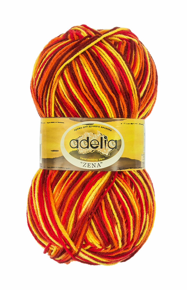 

Пряжа Adelia Zena 100% акрил №69 желтый-красный-оранжевый - 5 мотков по 100 г, Разноцветный, "ZENA"