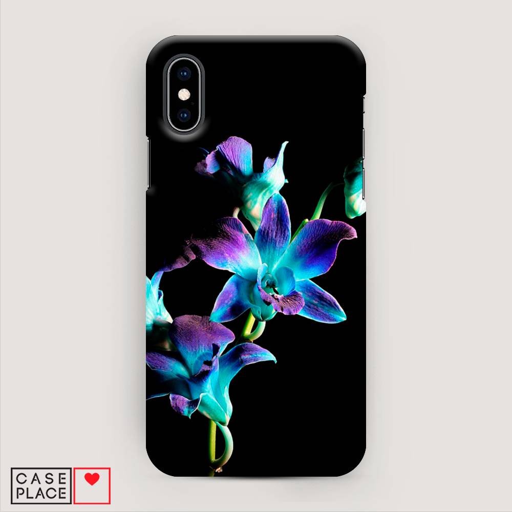 

Пластиковый чехол "Синий цветок на черном" на Apple iPhone XS (10S), 11820-6