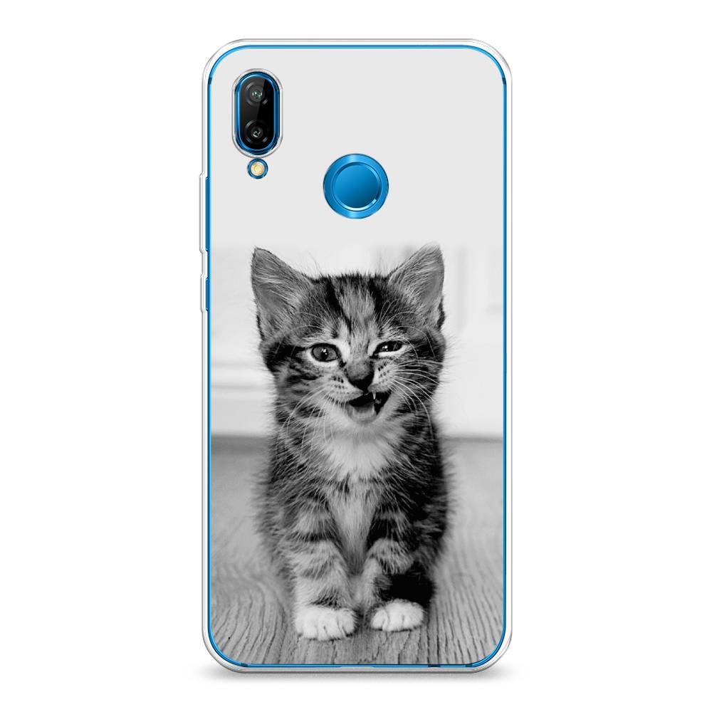 

Чехол Awog на Huawei Nova 3E "Подмигивающий котенок", Черный;серый, 65650-1