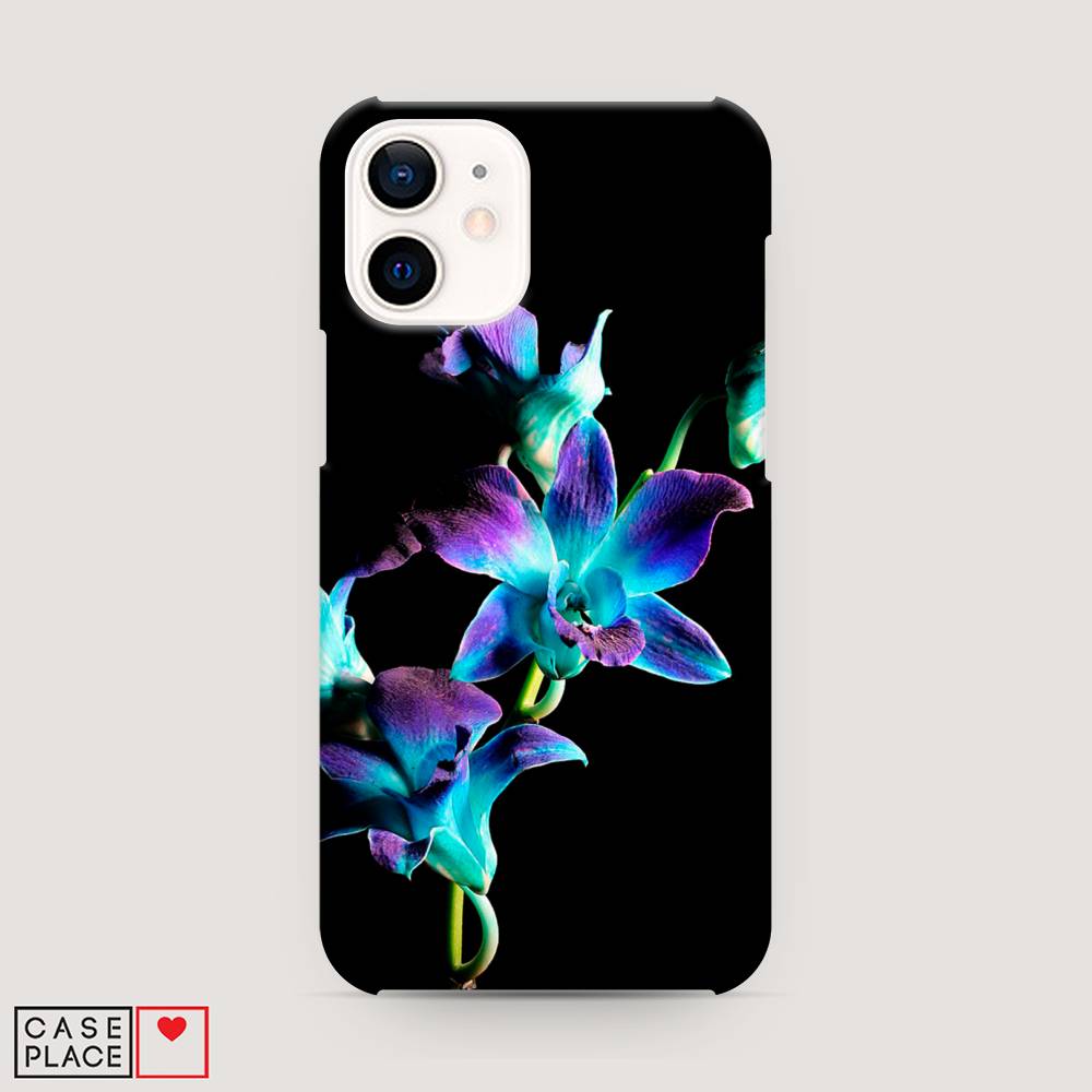 

Пластиковый чехол "Синий цветок на черном" на Apple iPhone 12 mini, 12620-6
