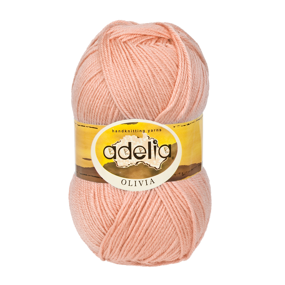 

Пряжа Adelia Olivia, 5 шт. по 100 г, набор, 60% акрил, 40% шерсть 250 м №05 персиковый, Розовый, "OLIVIA"