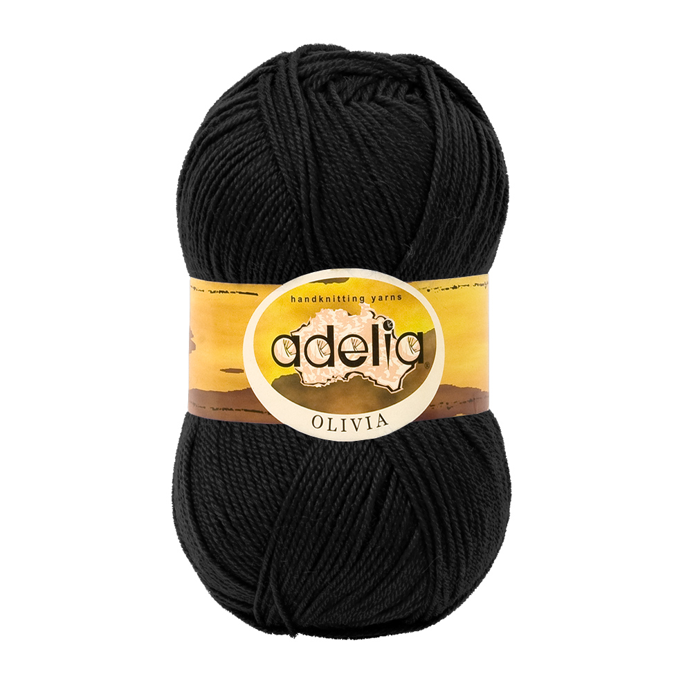 

Пряжа Adelia Olivia, 5 шт. по 100 г, набор, 60% акрил, 40% шерсть 250 м №02 ЧЕРНЫЙ, OLIVIA