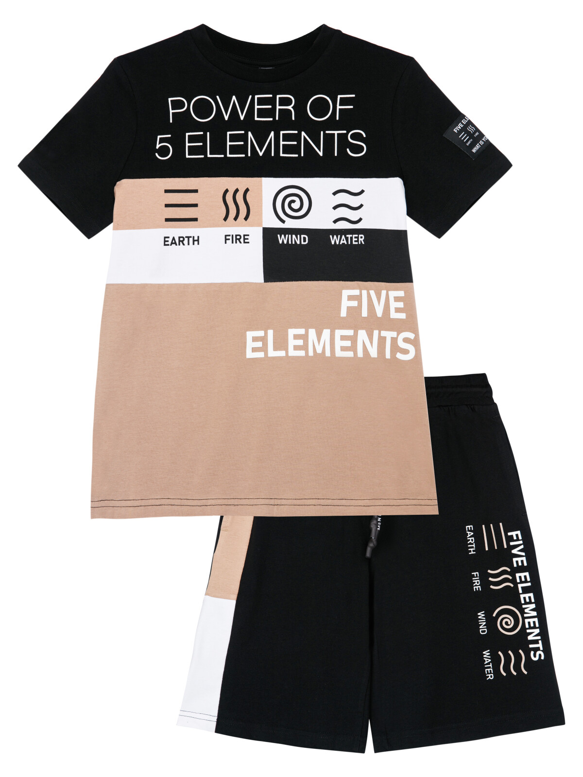 Комплект : фуфайка (футболка), шорты PlayToday 12411177, черный; бежевый; белый, 164