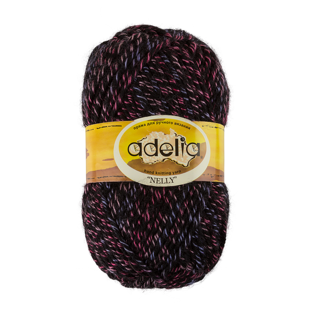 

Пряжа Adelia Nelly, 5 шт. по 100 г 100 м №20 черный-сиреневый-розовый, NELLY