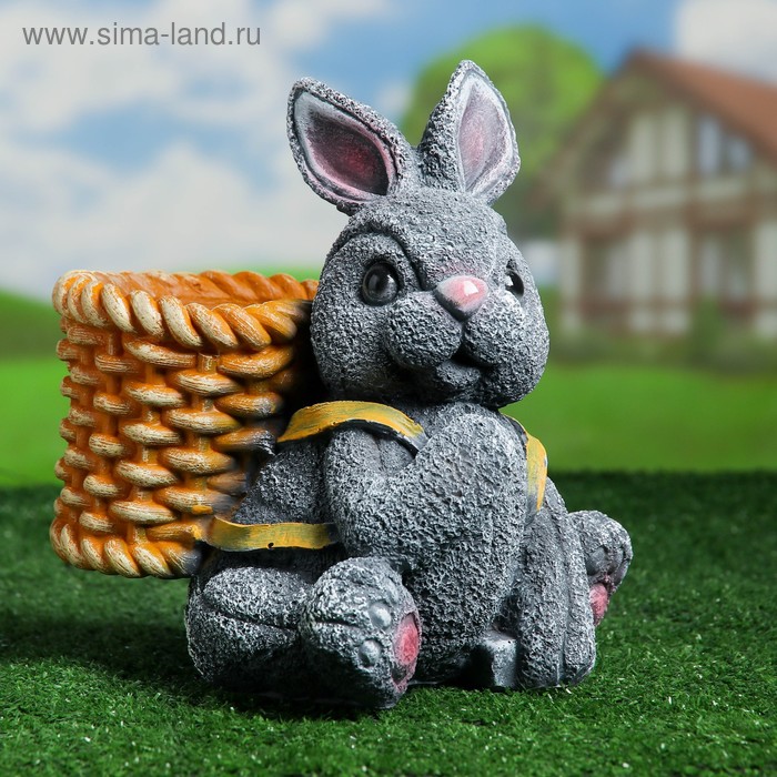 

Фигурное кашпо Зайчик с корзинкой серый, 25х25см